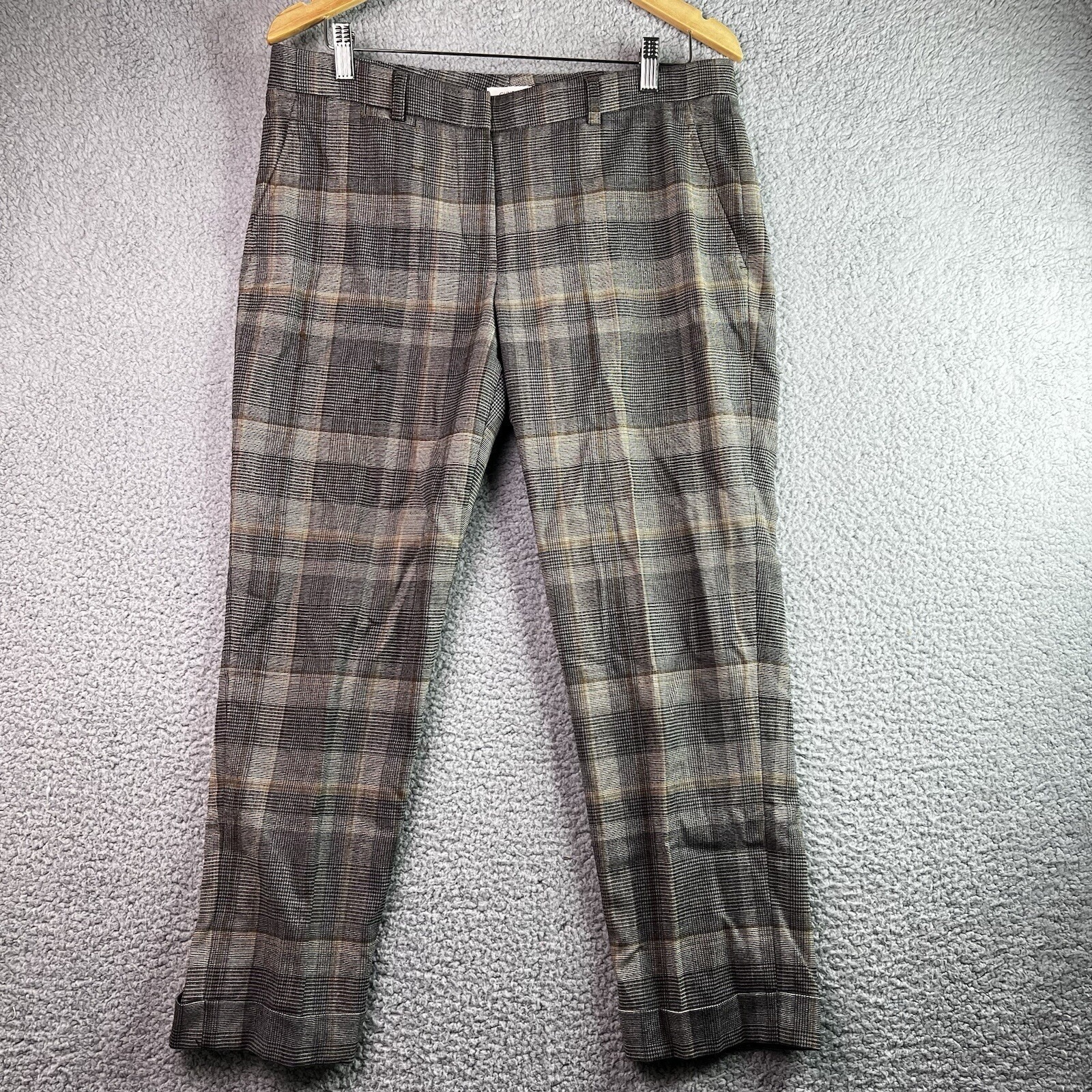 Gunex Pants Womens 10 Brown Plaid Italy Italian Virgin Wool Academia Trouser